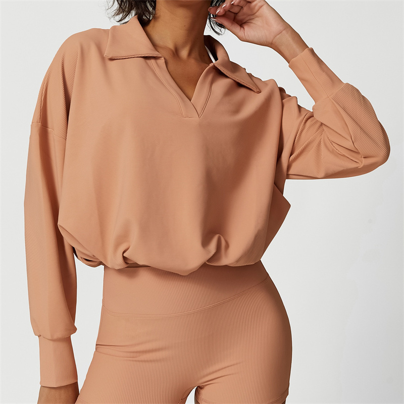 A2351 Womens Autumn Sweater Sweatshirt Yoga Suit Jacket Ladies Gym Workout Coat Fleece Loose Workout Pullover