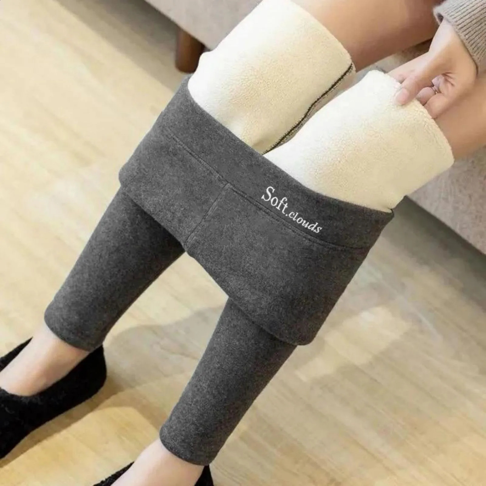 Autumn and Winter Thick Outer Leg Womens High Waist Solid Color Elastic Pencil Pants Warm Velvet Legs 240827
