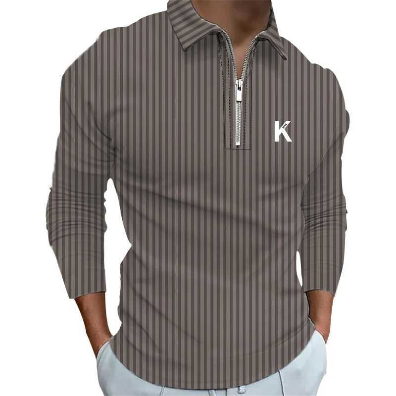 New 3D Digital Print Casual Long Sleeve Stripe Polo Shirt Men 3D Digital Print Polo Shirt Men Golf Sport Zipper Polo Shirt TopsXJ240906