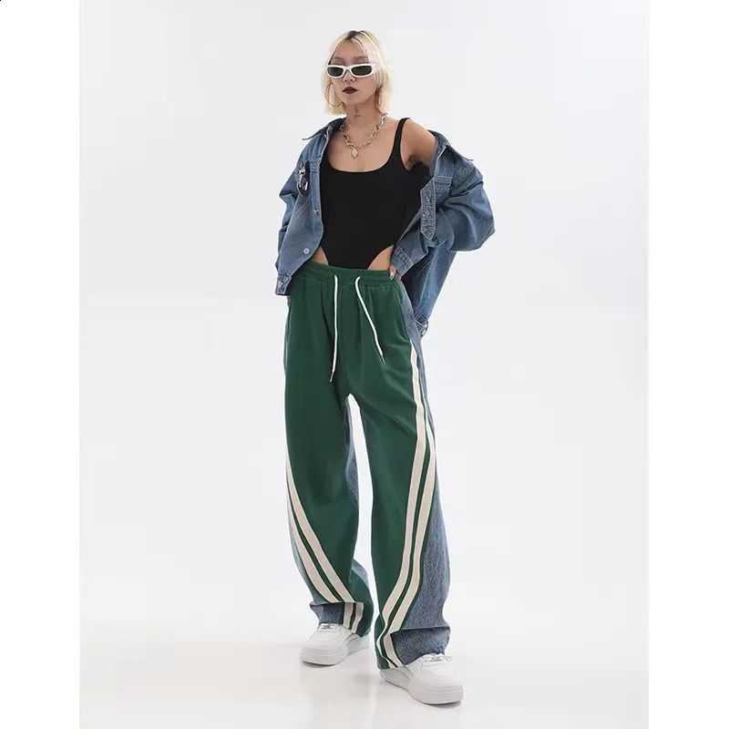 Womens early spring waist contrasting color drawstring tied sports pants long leg straight tube womens Trouser