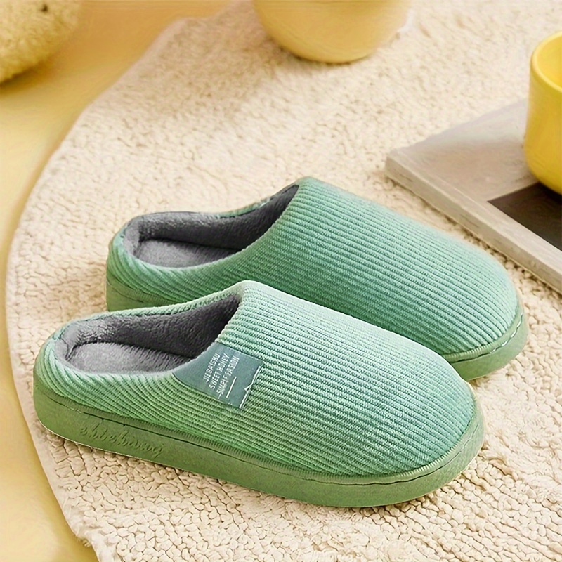 Women's Comfy Striped Plush Slipper Snow Boots - Soft Fabric Lining, Warm and Quiet Indoor Shoes with PVC Sole - Perfect for Wearing Around the H
