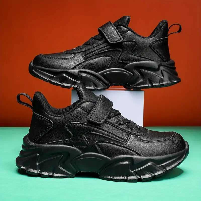 Childrens running shoes boys black casual sports shoes leather waterproof outdoor shoes W250318