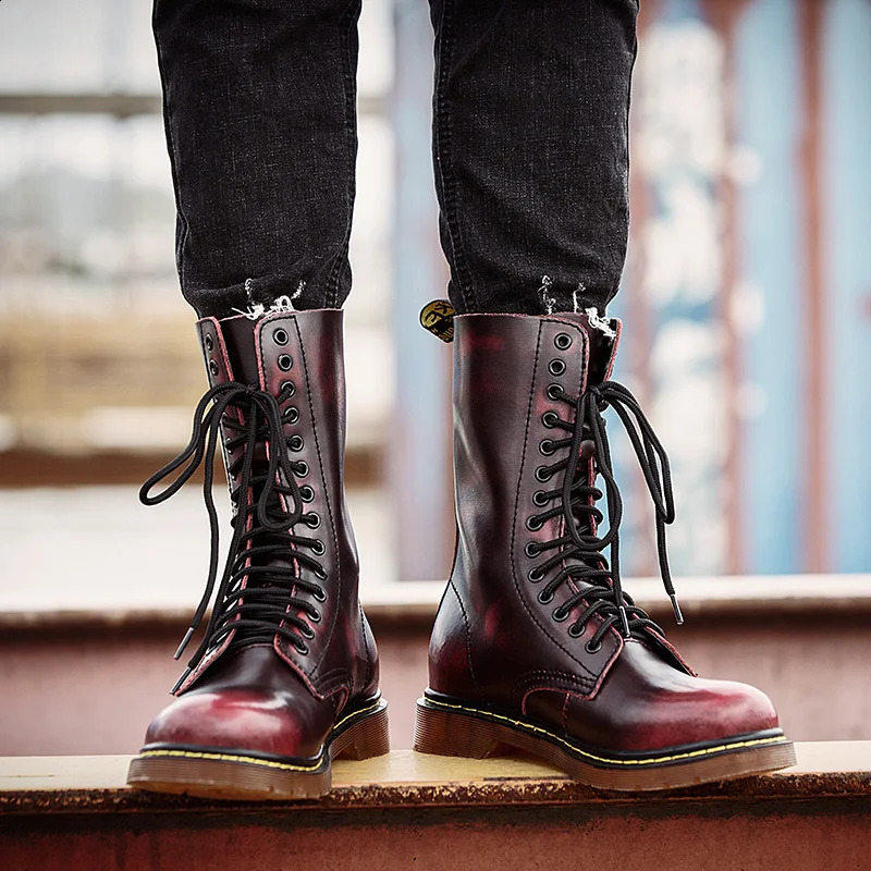 Platform Shoes For Women Long Men Outdoor Boots Goth Couple Plus Size Man Mid-Calf Chelsea Boot Genuine Leather 48 High Bot 240828