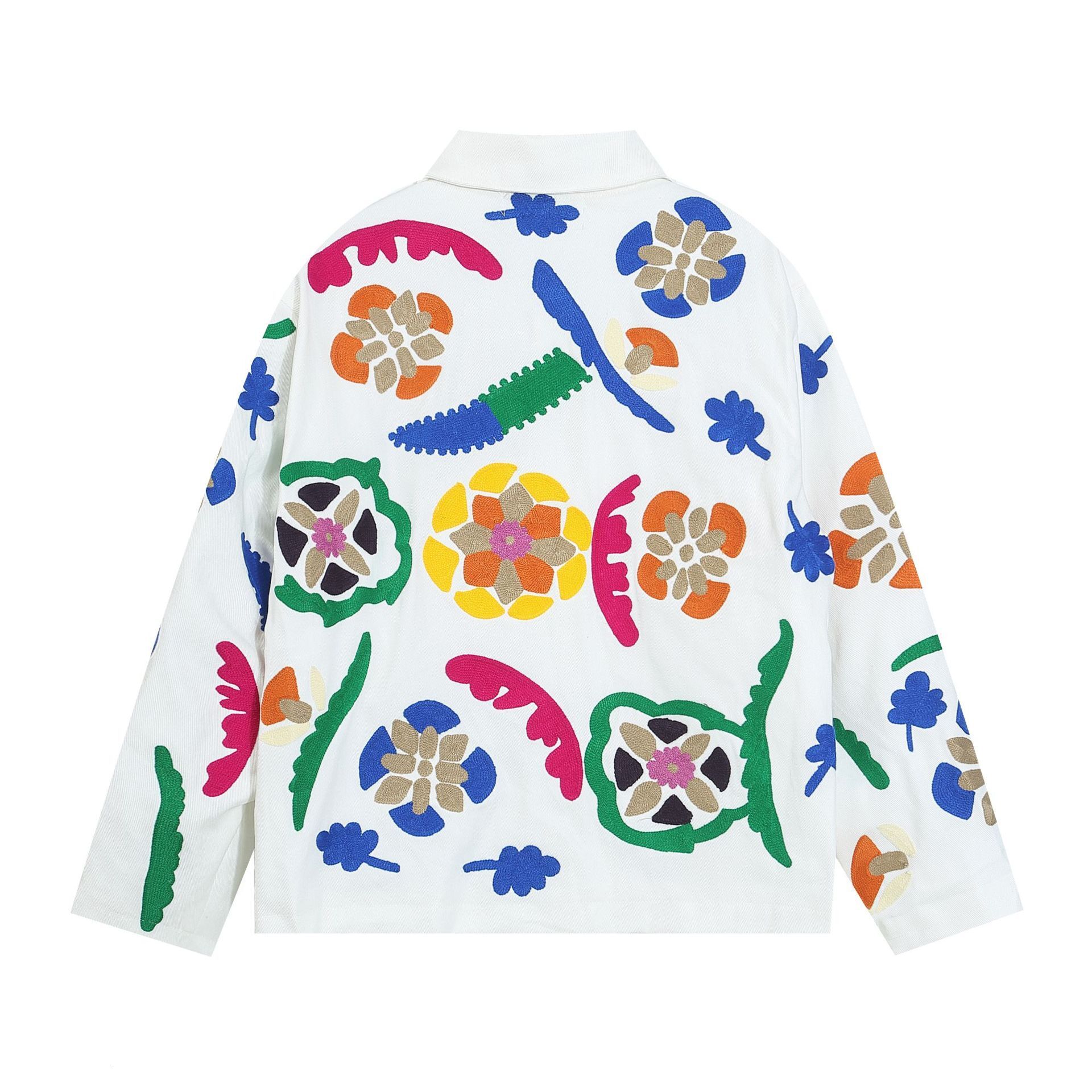 American Flower Totem Embroidery Collar Jacket for Men and Women Loose Couple Casual Jacket Trendy