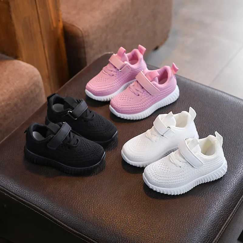 Mesh solid color childrens sports shoes for boys and girls fashionable soft soled thick flat sports shoes for children breathable Veo outdoor shoes W2