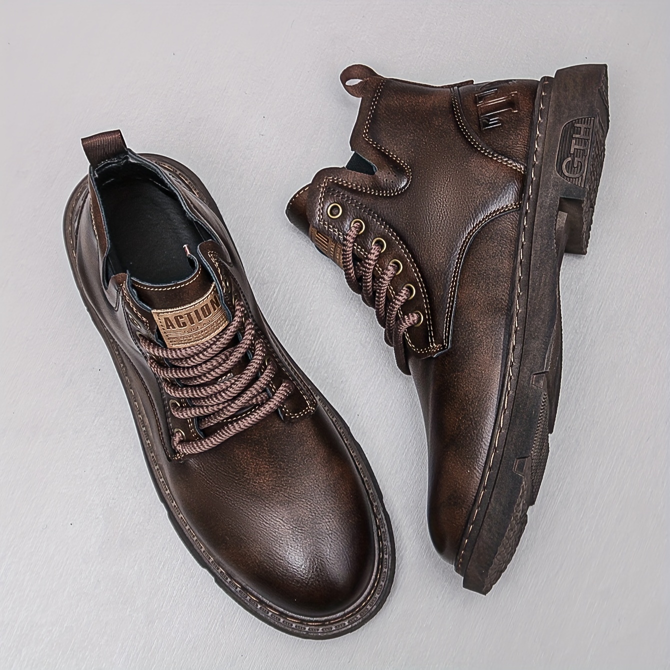 Men's vintage all seasons ankle boots, leather boots martin boots, durable leather lace-up shoes, non-slip sole