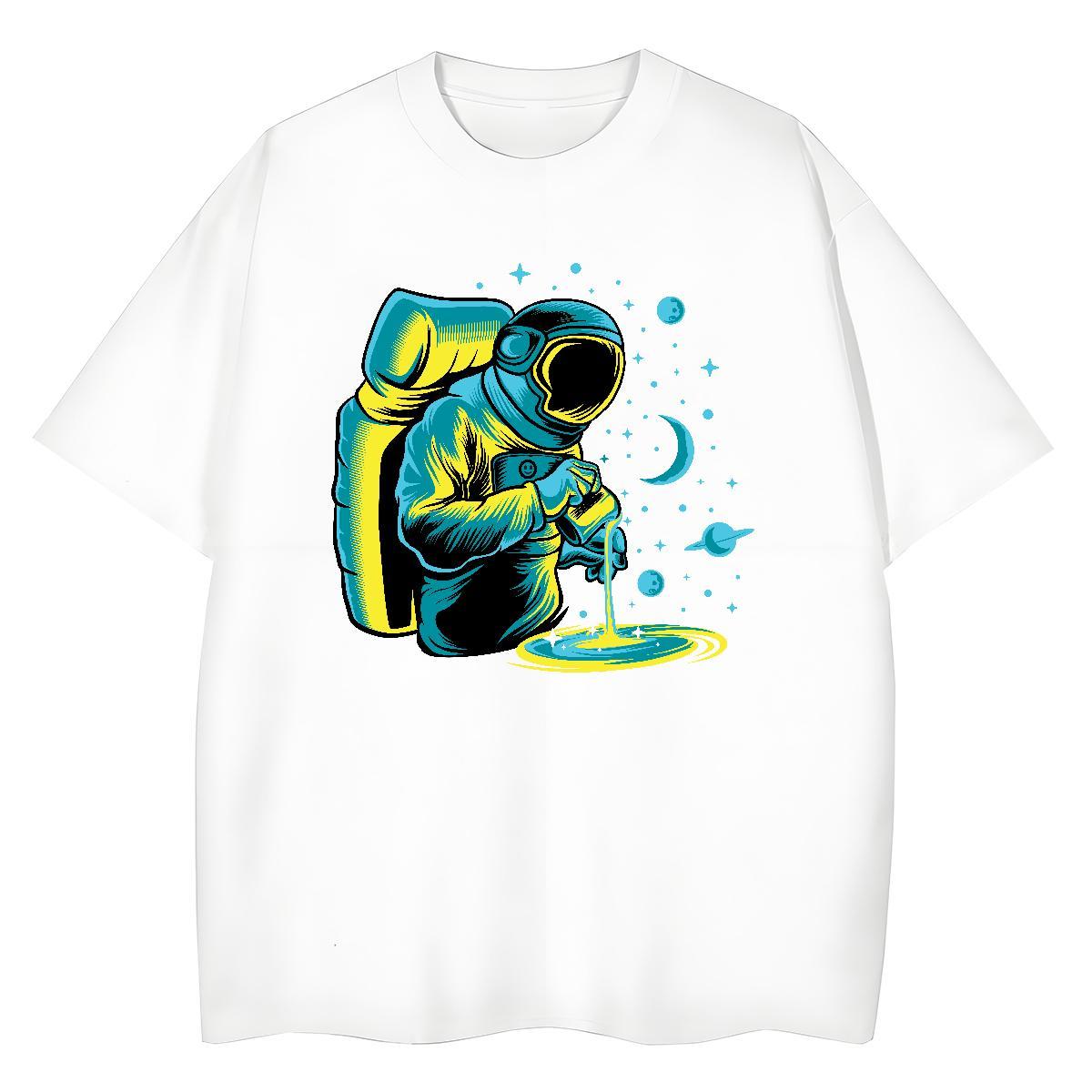 Brand Unisex Tshirts 230g Pure Cotton outer space Summer Casual T Shirt For Woman Breathable White Plus Size Wear