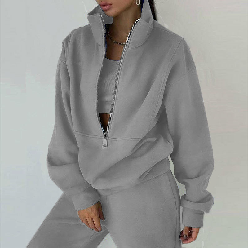 Spring and Autumn Womens Sportswear Set Pure Color hooded Sweatshirt and Relaxed Joggers R240829
