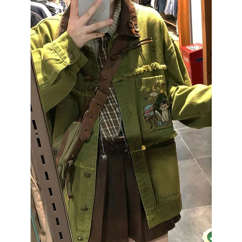 Original Embroidered Ladies Loose Joker Denim Jacket Spring And Autumn Old Jacket Leisure Comfortable Pocket Single-Breasted Coa 240828