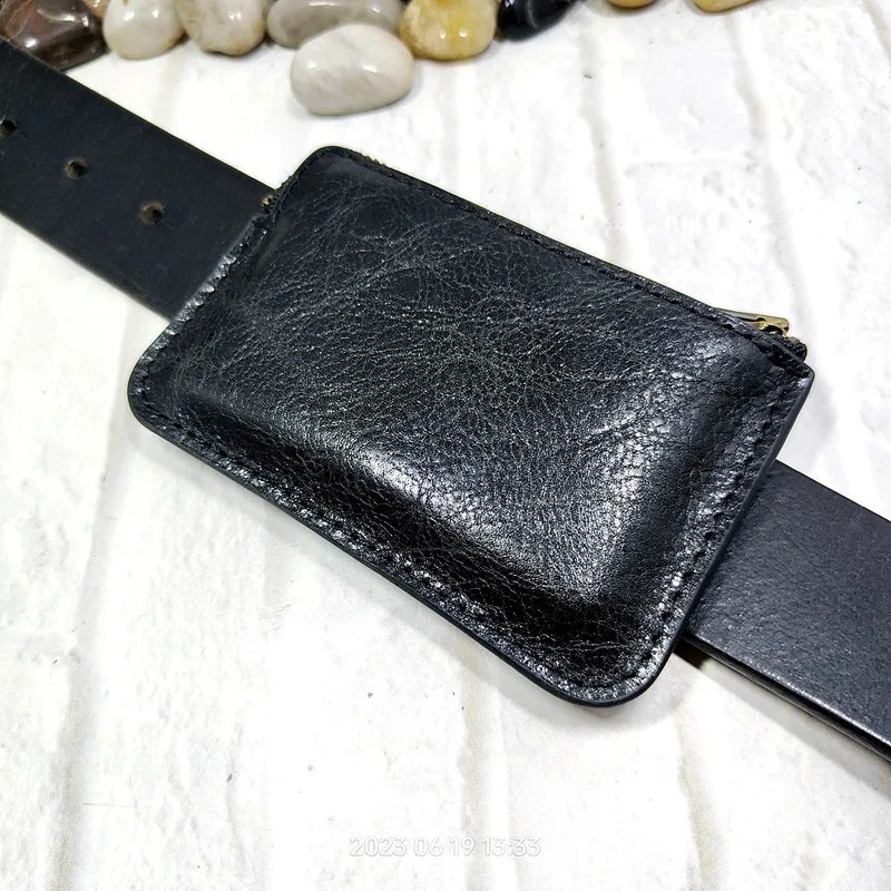 Mini Zippered Waist Bag Genuine Leather Belt Pack Thin Fanny Pouch Small ID Cards Holder Drivers license holster Wallet LHD 240829