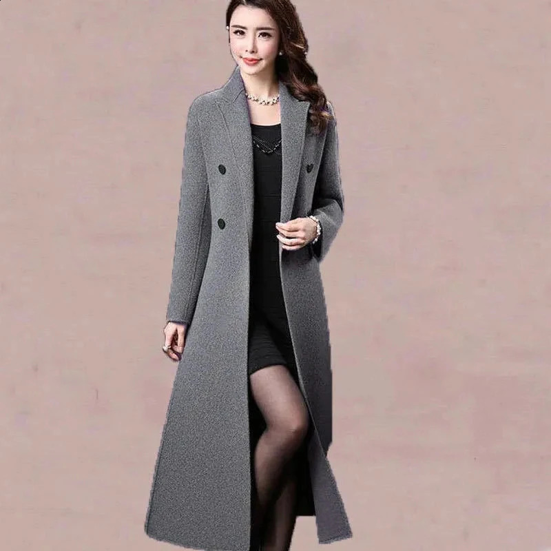 High end womens long wool coat autumn thick wool coat mother elegant blended wool jacket 4XL 240828