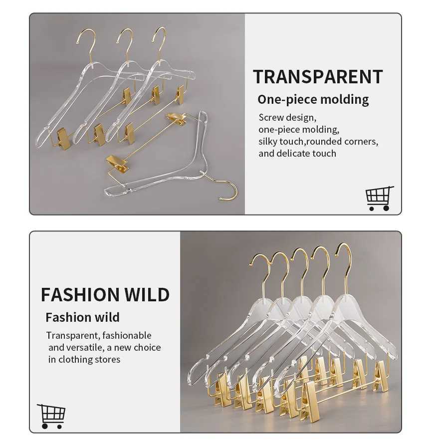 New 5/10 piece transparent acrylic clothes hanger used for pants organizer crystal clothes hanger with clip anti slip dry clothes hanger M240829