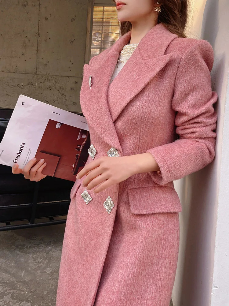 Dabuwawa notch double-sided wool long coat womens Epaulet double chest jacket elegant coat ACGN DM1DCO017 240828