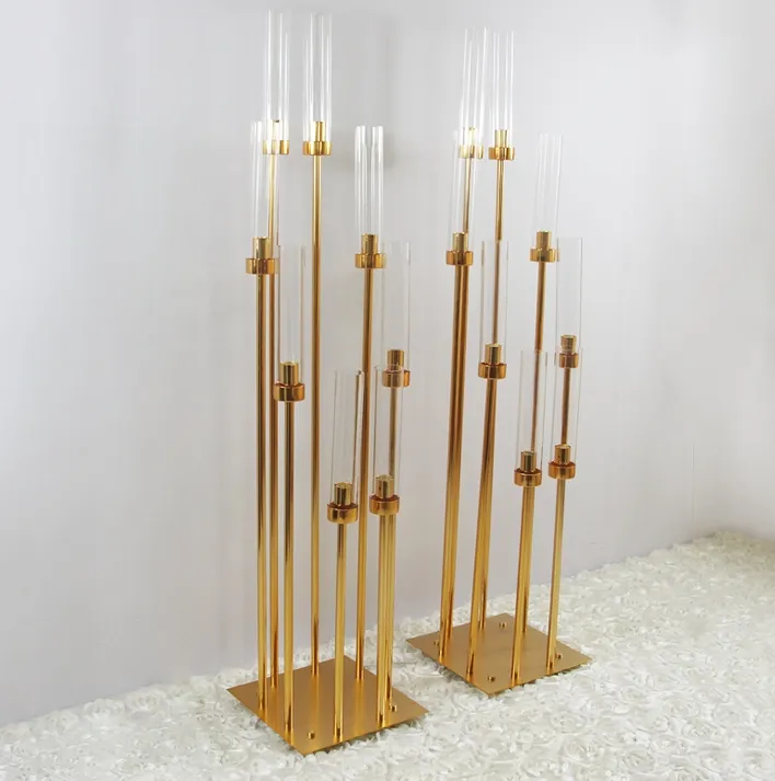 8 Heads Metal Candelabra Candle Holders Road Lead Table Centerpiece Gold Candelabrum Stand Pillar Candlestick For wedding High-end H260310