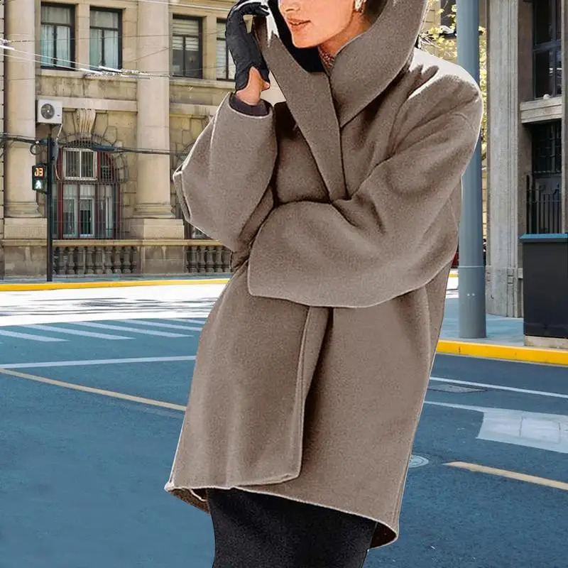 Trench coat womens winter coat wool coat medium length jacket oversized jacket peacock collar warm womens clothing 240828