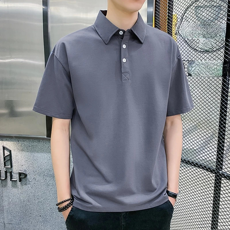 Polo shirt mens solid color fashionable breathable thin polo collar oversized 240828