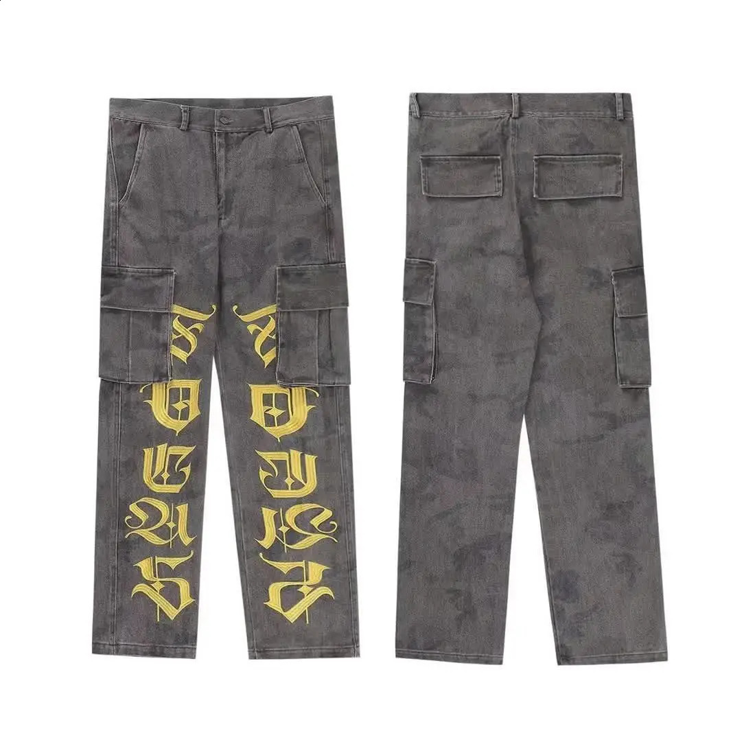 American Camouflage Multi Pocket Work Jeans Mens Trendy Automatic Loose Fashion Retro Straight Through Trendy High Street Pants 240829