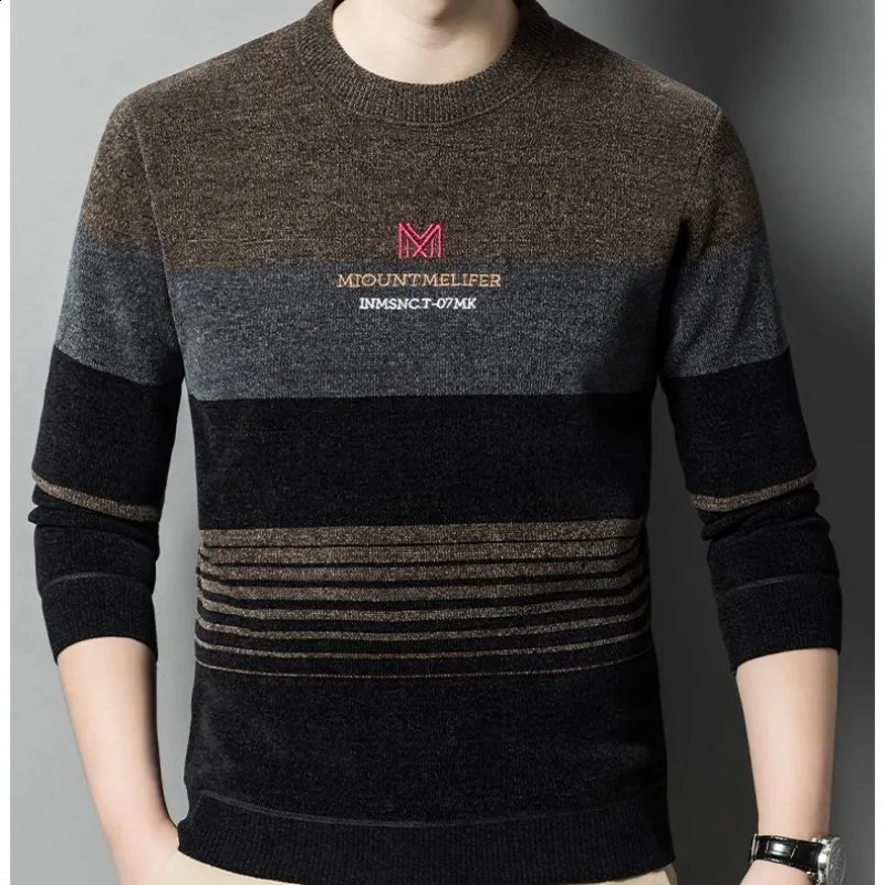 Mens autumn solid round neck letter embroidered long sleeved sweater knitted casual office womens top 240829