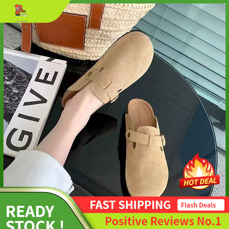 Ddmysports Grape Mom S Same Style Baotou Genuine Leather Boken Shoes With Plush Lazy Kick Thick Soled Hairy Slippers OUTDOOR