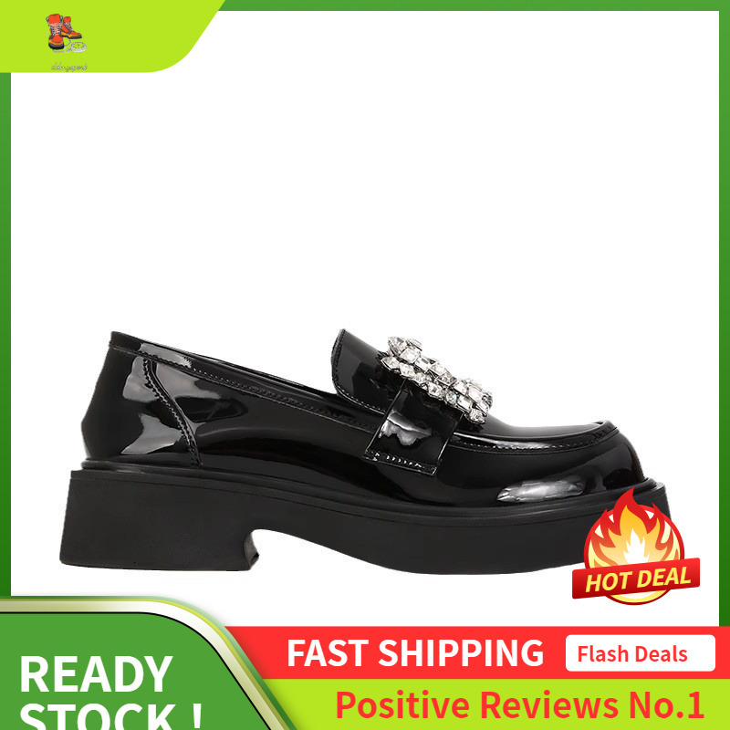 Ddmysports Grape Mom S Same Genuine Loafers Women Rhinestone Square Buckle British Style Small Leather Round Toe Thick Sole Coarse Follow Up Shoes OUT
