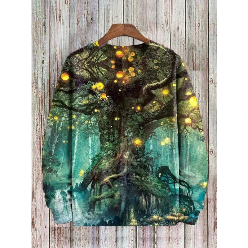 Halloween hooded sweatshirt mens long sleeved tee oversized O-neck with 3D lantern pattern T-shirt street mens clothing 240829