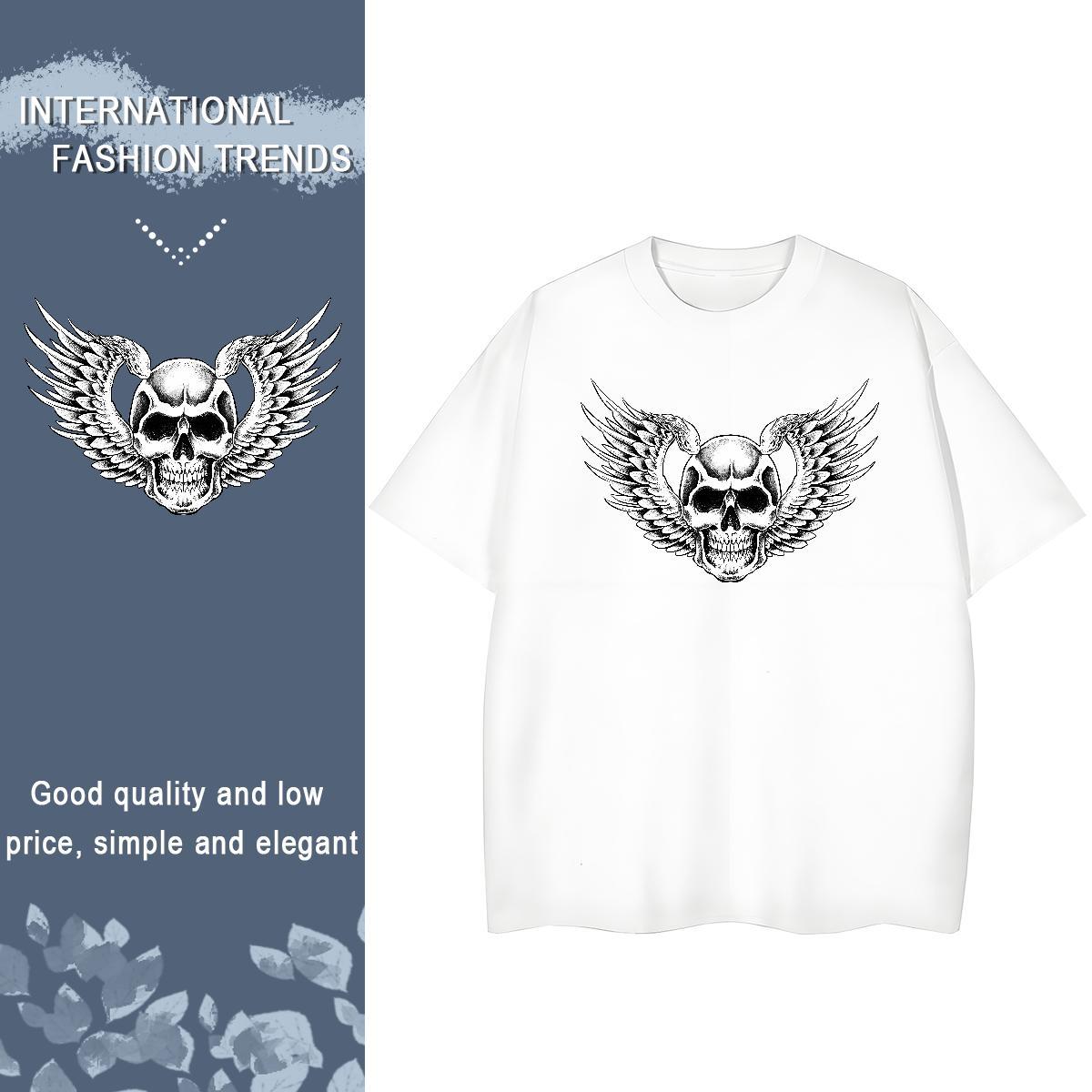 Classic T-Shirts for Women 230g 100% Cotton Breathable Soft High Street Hip Hop skull Couples T Shirts Female Custom Cartoon Tops