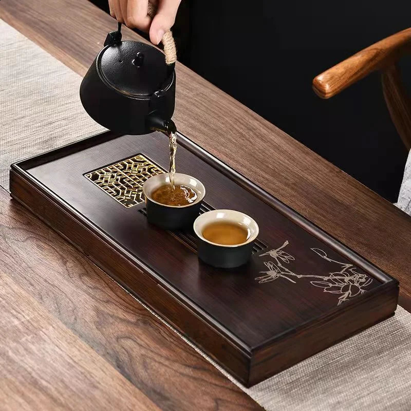 Top Grade Kongfu Tea Tray Rattan Household Gongfu Tea Set Kungfu Simple Nanzhu Wooden Bamboo Board Rectangular Puer Supplies 240829