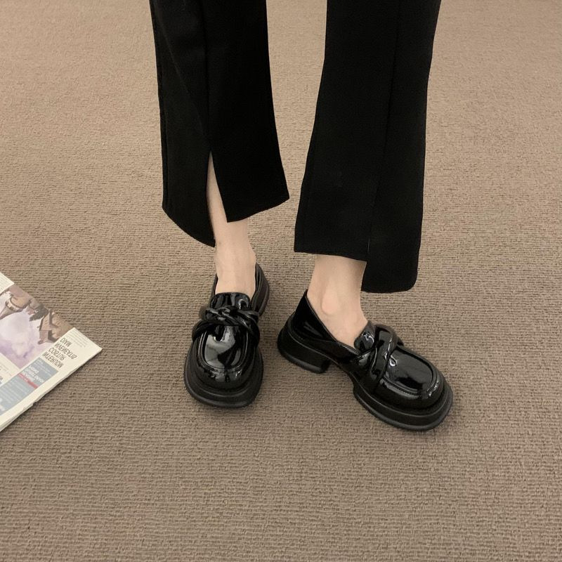 Women's Black Platform Loafers: Chunky Heels Retro Slip-On Casual Dress Pumps 4 cd41f