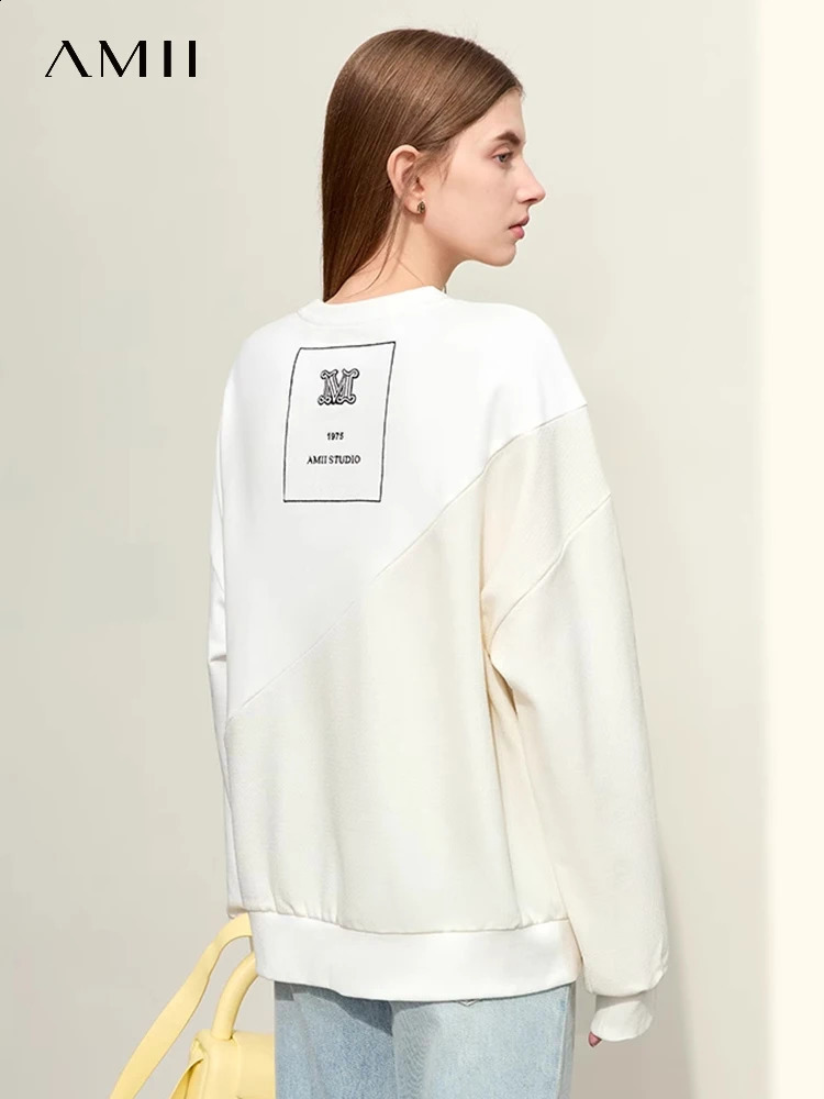 Amii Minimalism Womens Sweater Spring Round Neck Hanging Sleeve Embroidered Splicing Loose Casual Solid Hoodie 12451025 240827