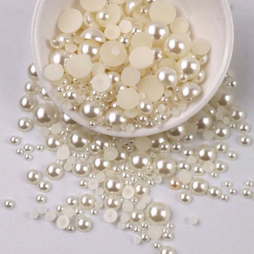 240pcs/bag color semi-circular flat back pearl accessories mixed size (3-10mm) for nail art decoration ABS imitation pearl beads W240829