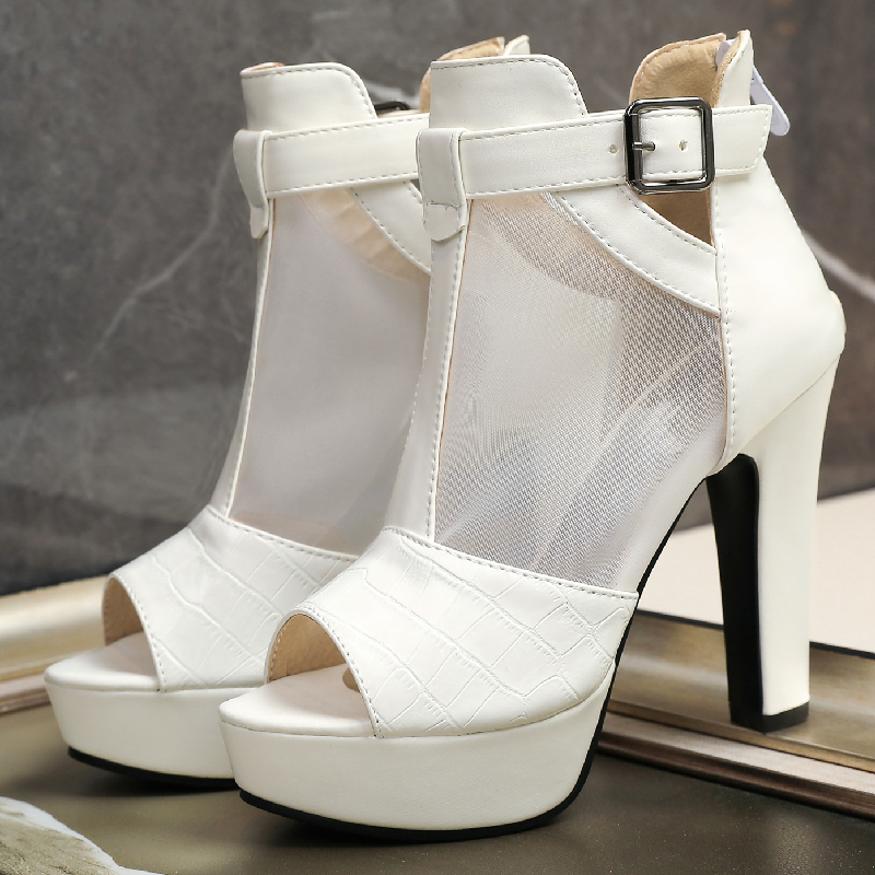 Peep Toe High Heel Ankle Boots for Women Sexy Platform Sandals Summer Shoes Yellow White Sizes Up to 50