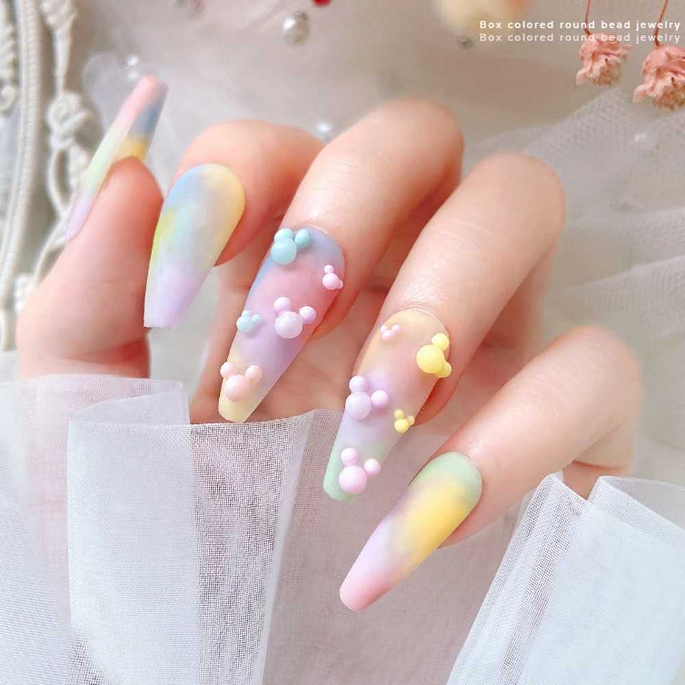 1 box of mini Macaron Bubble Nail Beads Charm 3D full-color resin candy caviar nail bead decoration DIY Kawaii nail accessories W240829