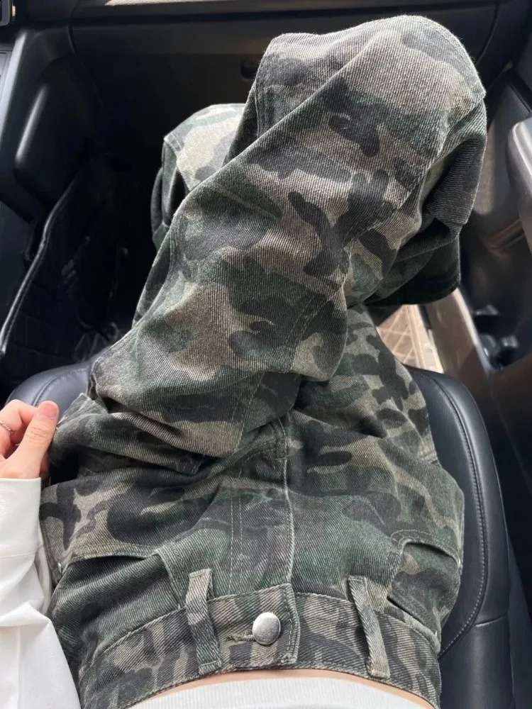 American street camouflage casual womens jeans Y2k EGirl high waist straight triple pants spring loose wide leg 240827