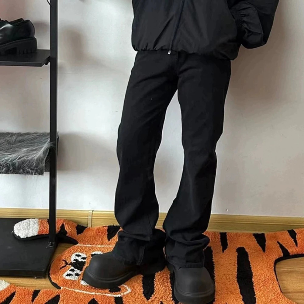Streetwear Black retro bag style flanged jeans suitable for both men and women Ropa Hombre straight boots ultra-fine denim fabric 240829