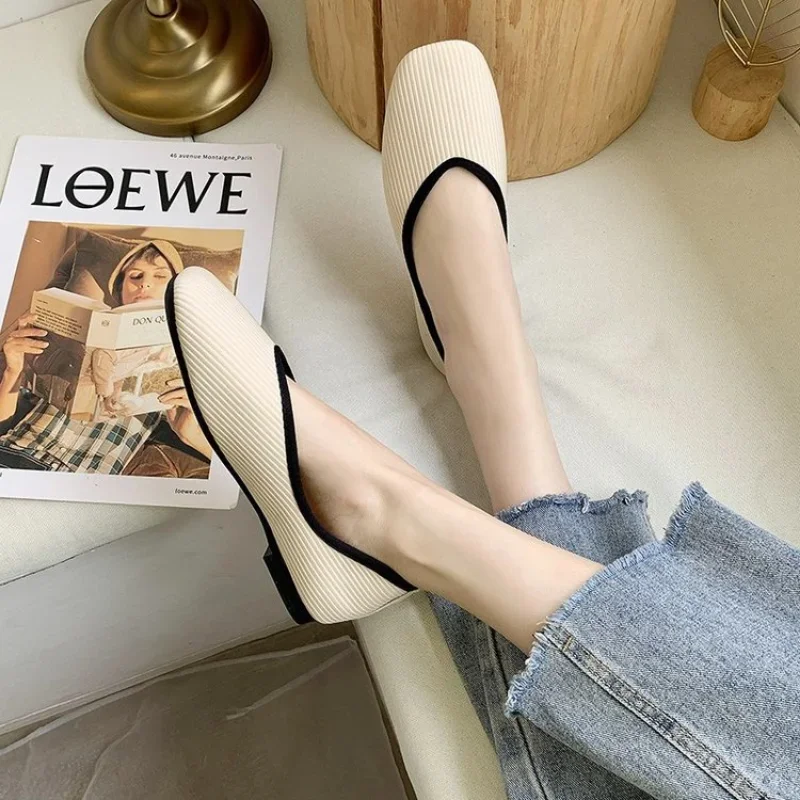 Cotton Linen Fabric Flats Yellow Ballet Women Loafers Slip hot on New Flat Heel Mule Shoes