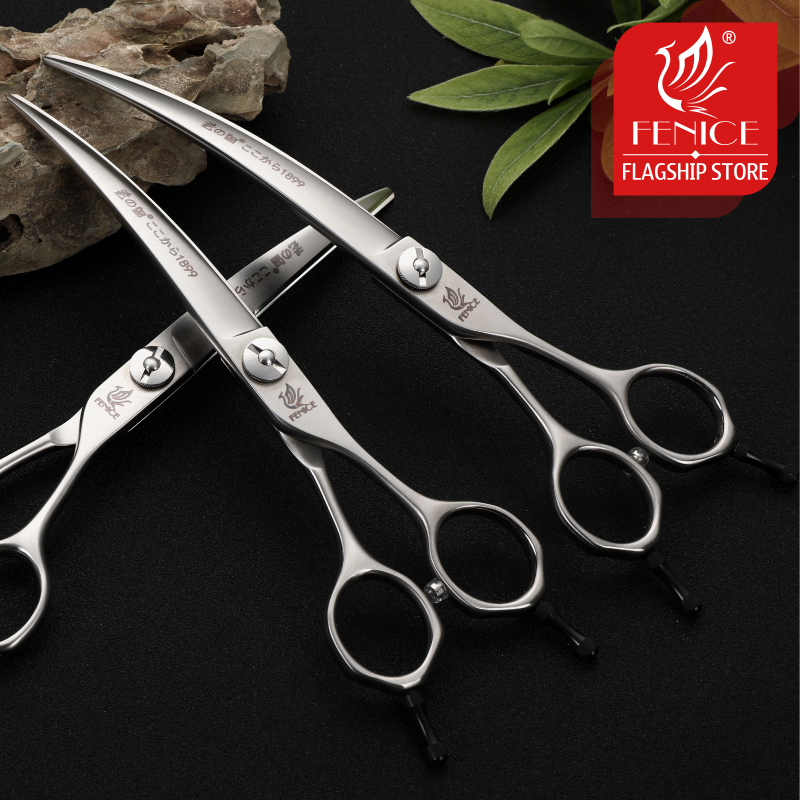 Fenice JP VG10 Steel 6.25 6.75 7.25 inch 38°Curved Blade Pet Dog Grooming Scissors Shears Pet Curved Scissors Dogs Products