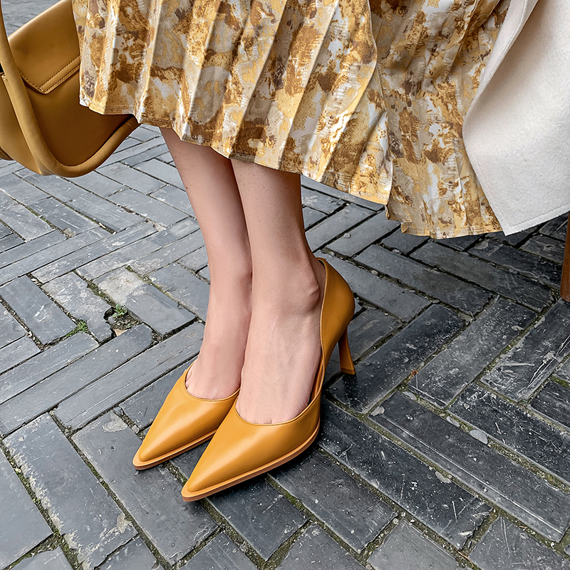 2025 new Spring Pumps Pointed Toe Thin Heel Shoes for Women Sheep Suede Leather High Stiletto Heels atos de mujer 590c