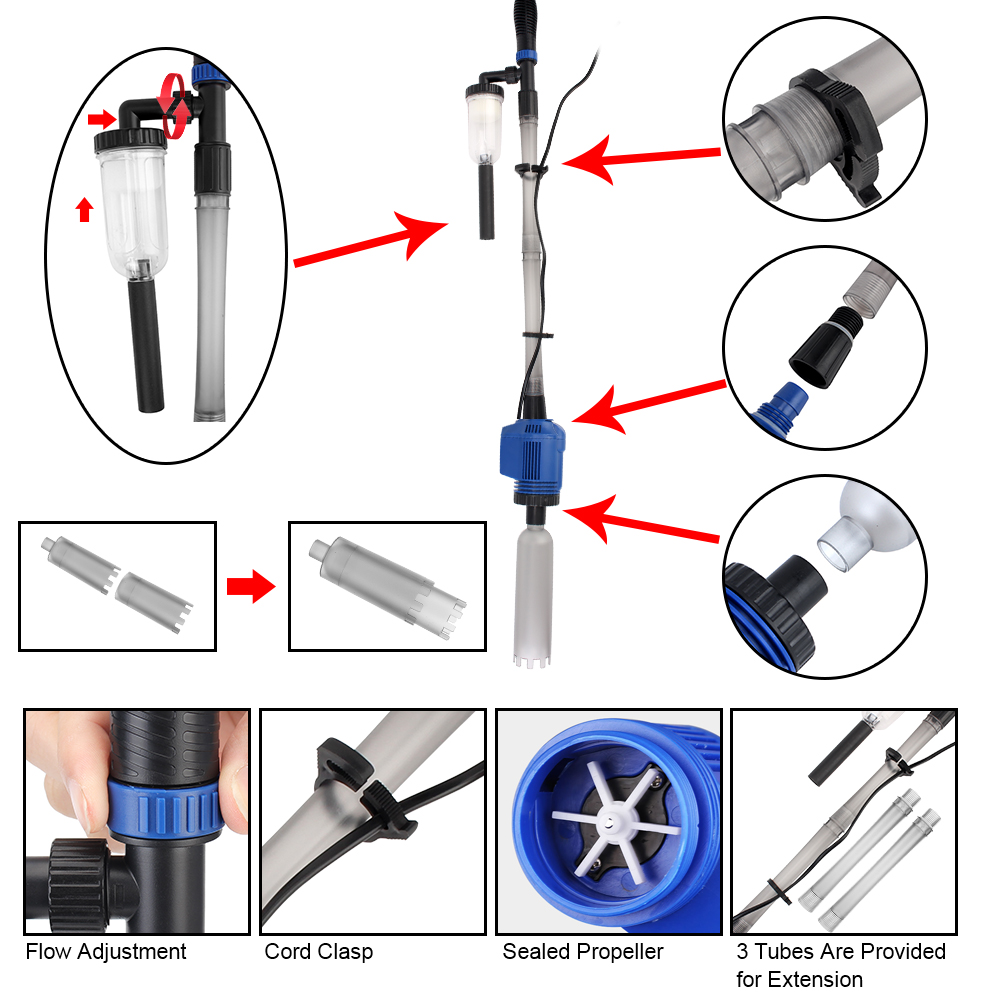 Aquarium Siphon Operated Cleaner Electric Siphon Filter Vacuum Gravel Water Changer Fish Tank Sand Washer US Plug