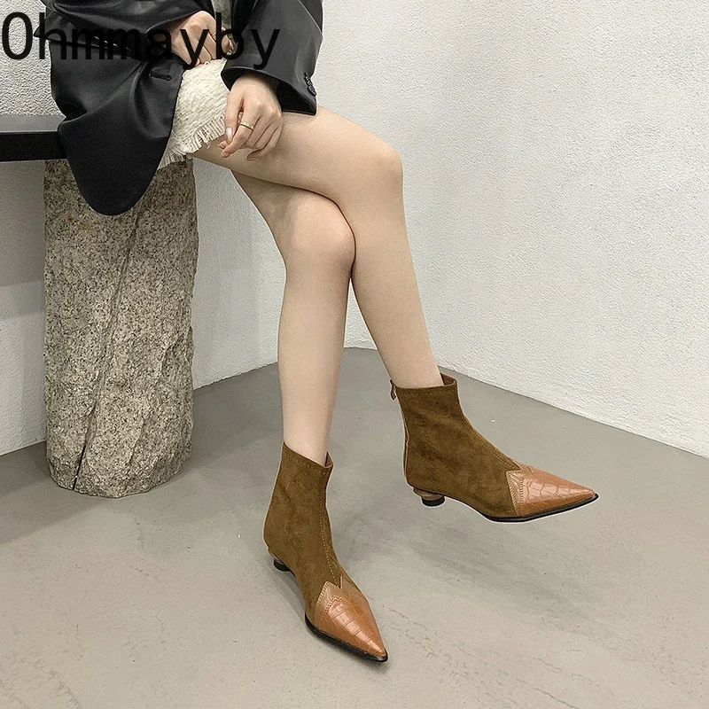 Women Ankle Boots Fashion Pointed Toe Short Booties Ladies Elegant Low Heel Shoes 2024 Spring Autumn Comfort Women's Footwear