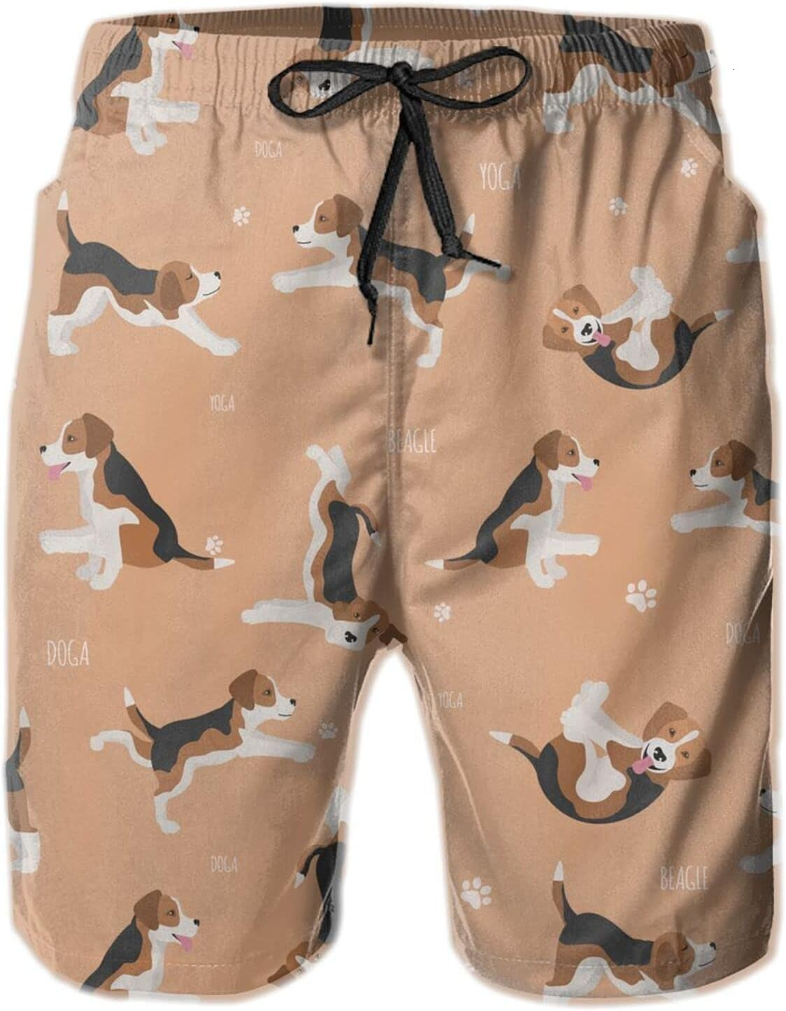 Mens Shorts 3D Printing Pattern Happy Beagle Puppy Swim Trunks Quick Dry Casual Beach Board Swimwear