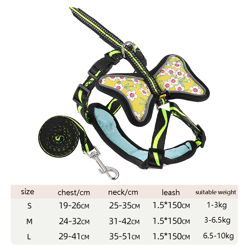 Pet Harness and Leash Set Vest Style Printed Cat & Small Dog Safety Anti-breakaway Harness and Leashes with Cute Bow Decoration