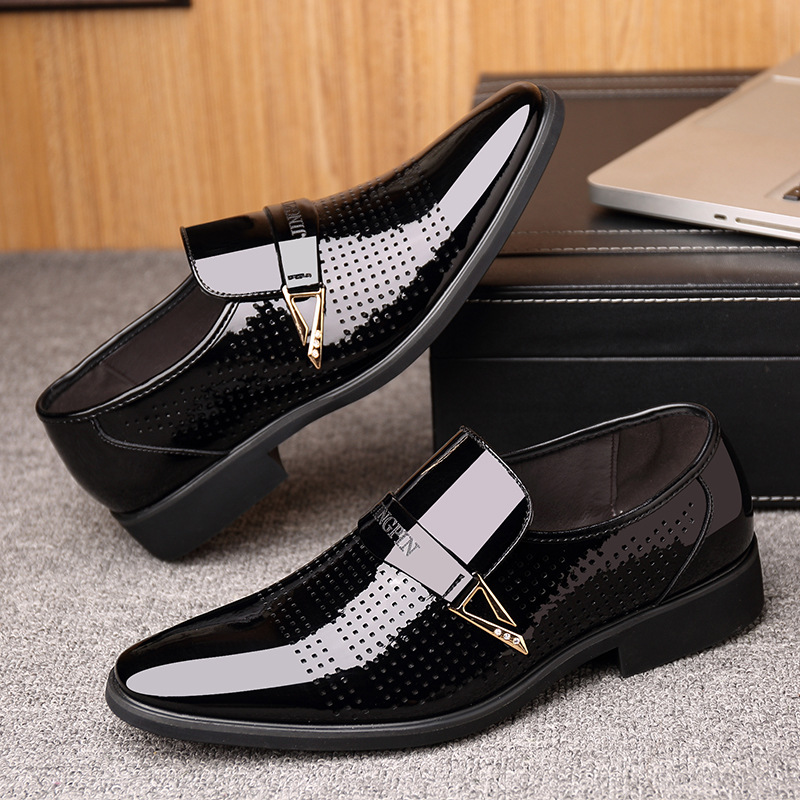 Summer Autumn Pointed Toe Mens Dress Breathable Black Wedding Formal Suit Office Shoes Man Leather tyh78 95cf
