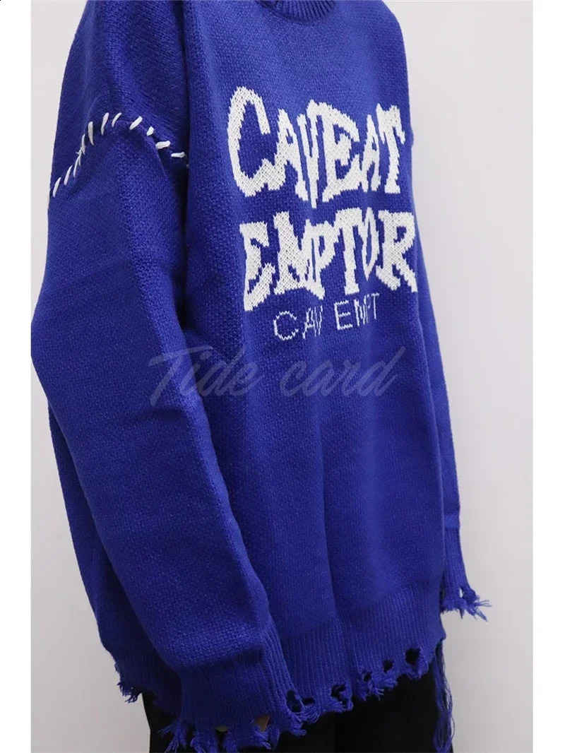 Winter eyelets damage sportswear letters loose sportswear for couples CAV EMPT mens knitted zippered sportswear 240829