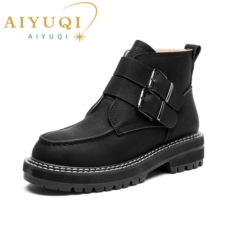 AIYUQI Women's Short Boots Large Size 2024 New Genuine Leather British Style Women Winter Boots Fashion Fur Women Ankle Boots