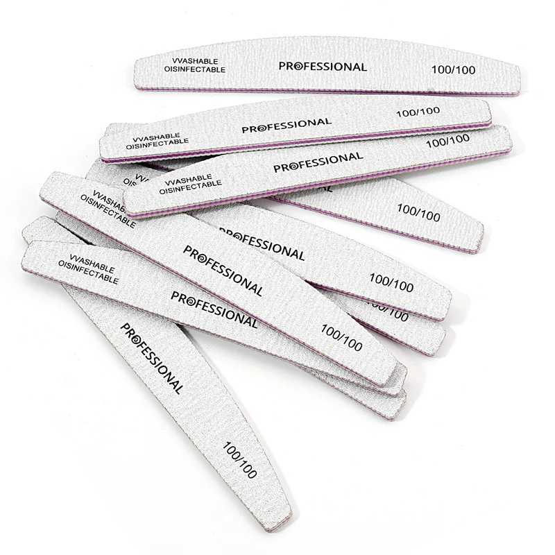 5/10 pieces of professional nail buffer black grey double faced acrylic nail file sandpaper 80 100 180 for UV gel polishing tool W240829