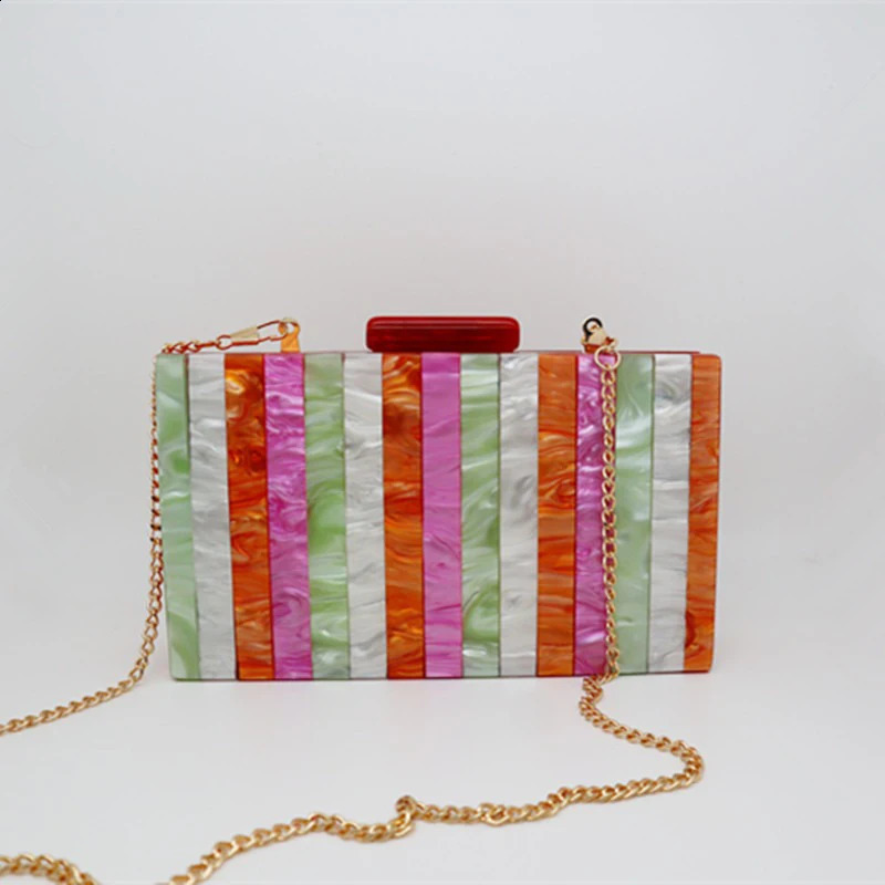 Fashion Striped Acrylic Evening Bags Multicolor Patchwork Chain Handbag Messenger Bag Wedding Party Clutch Purse 240830Z