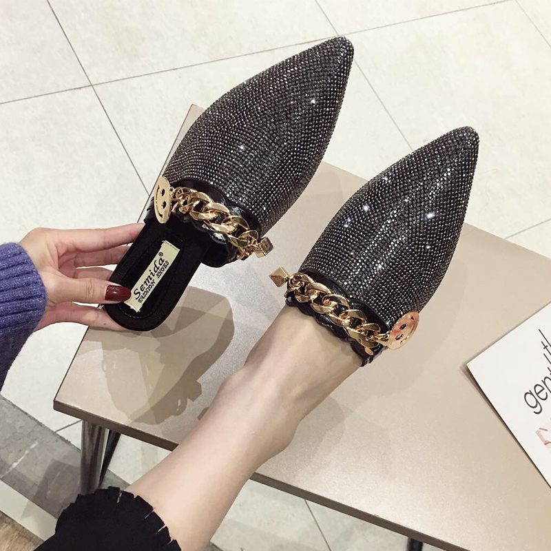 Women Mules Luxury Flats Fashion Loafers Designer Shoes Summer Slippers Pointed Toe Slides Slip on Wedding Casual Ladies Sandals