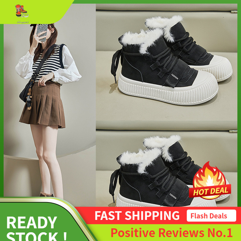 Ddmysports Winter Plush Igh Top White New Korean Edition Ins Female Students Thick Soled Board Trendy Casual Shoes XT OUTDOOR