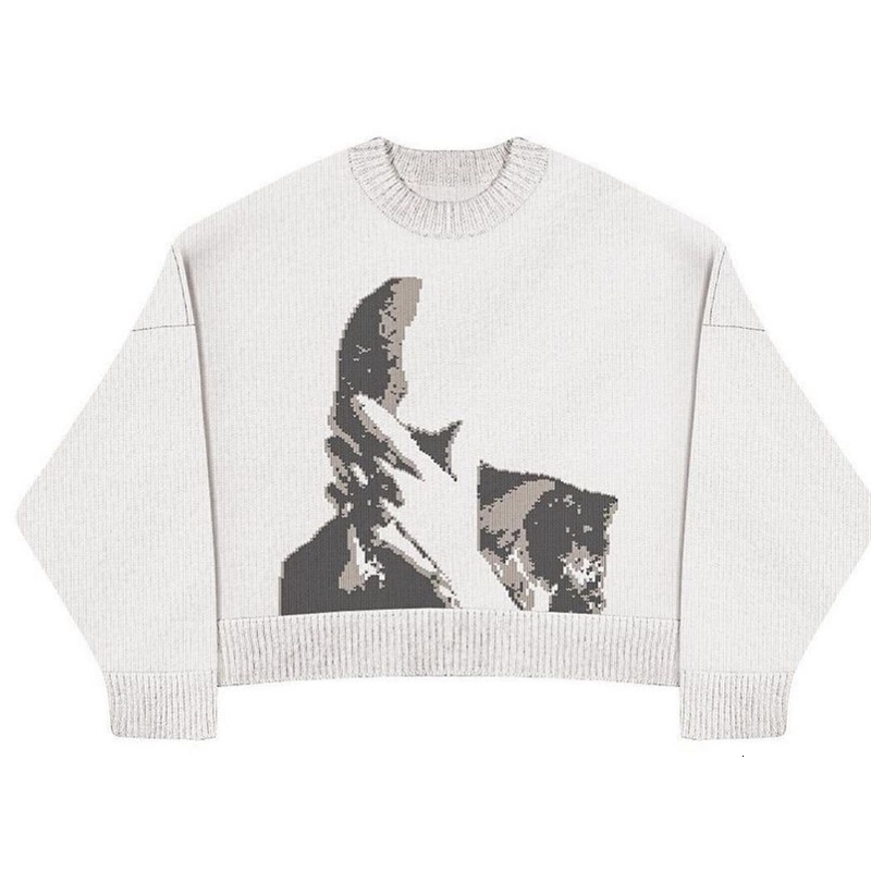 White sweater womens character pattern loose retro loose knitted sweater jacket fashionable womens winter sweater 240829