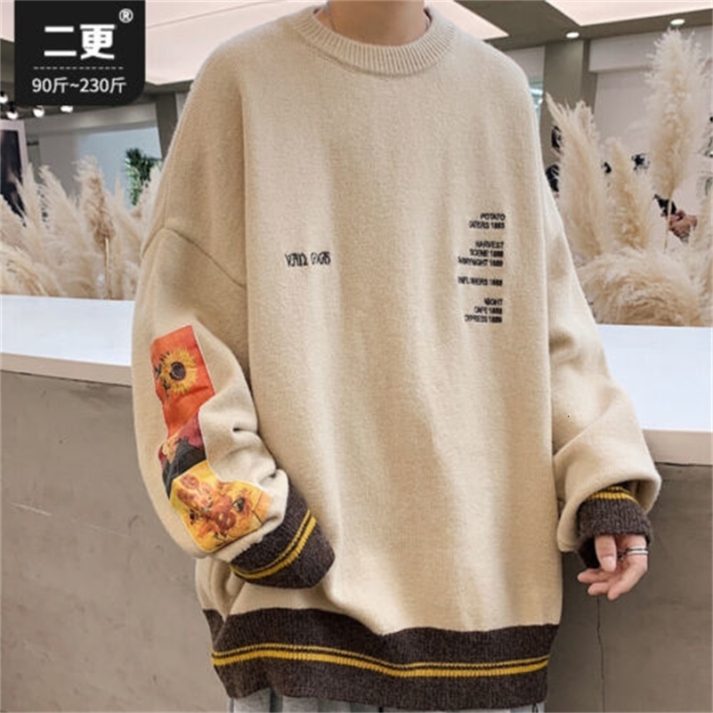 Mens Pullover Printed Van Gogh Embroidered Knitted Sweatshirt Long Sleeve 240829